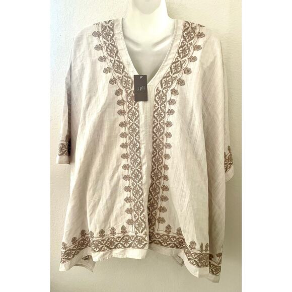 J Jill Pure Elements NWT Poncho V-Neck Sand Color w/Beautiful Embroidery Accents - Picture 5 of 7